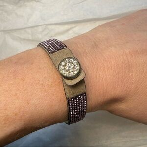 Pink/Purple Swarovski Crystal Leather Bracelet